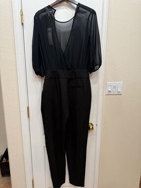 Sheer Bodice Black Jumpsuit with Tapered Pants